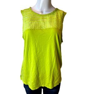 Stylus Womens Blouse Tank Lace Detail Crew Neck Keyhole Back Green Size X Large